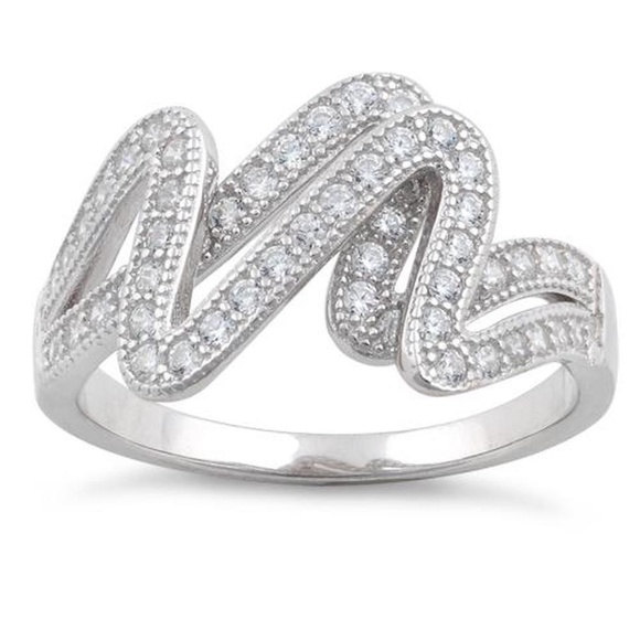Sterling Silver Scribble Ring with CZ - Picture 2 of 4